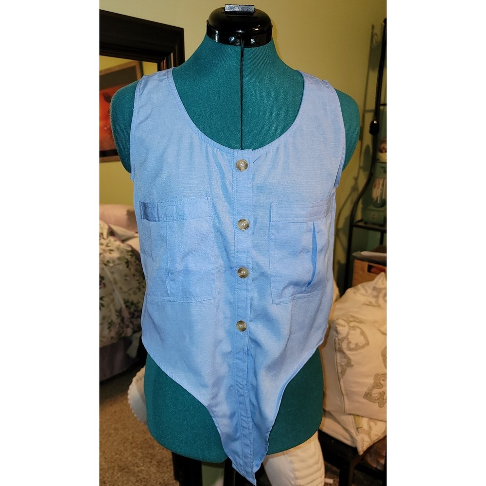 Stylehouse junior's medium vintage blue sleeveless front-tie top w/ pockets NEW!
